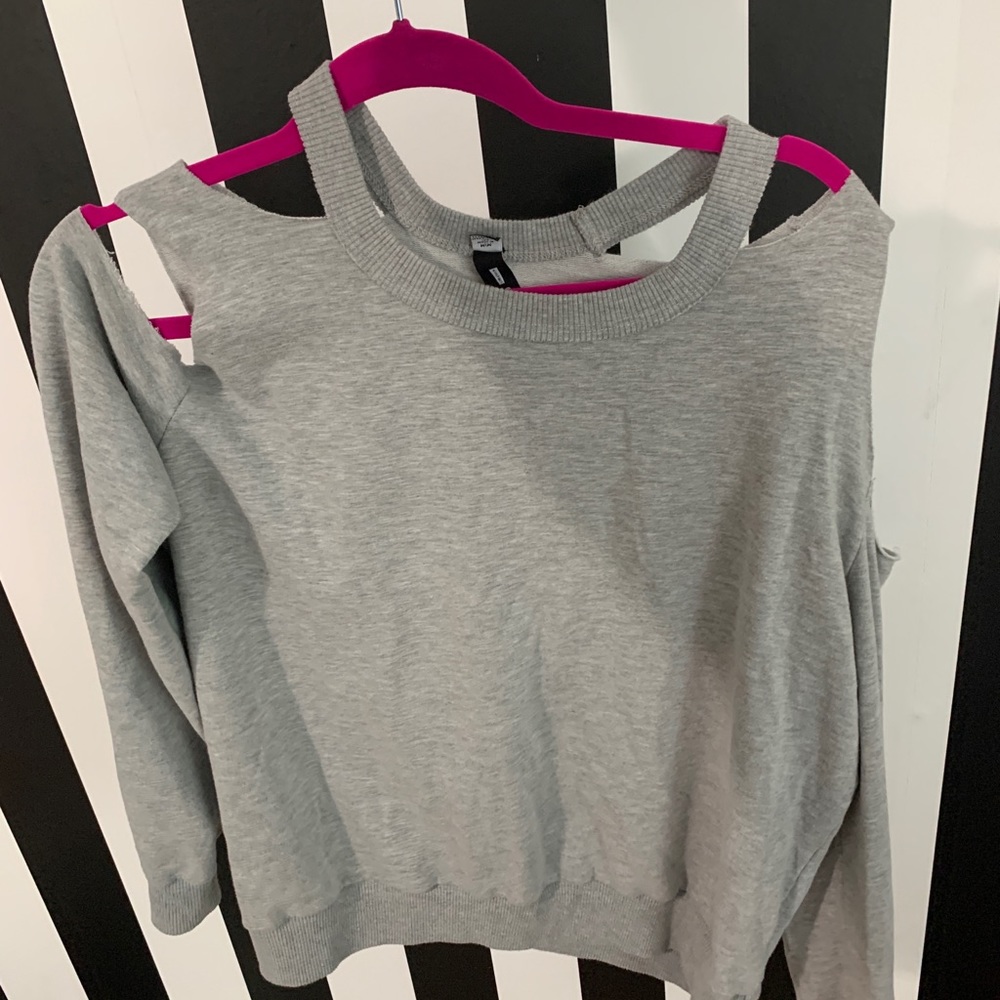 Cold Shoulder Distressed Sweatshirt